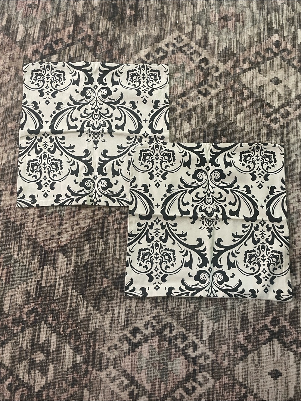 2 Black and Creme Damask Decorative Pillow Covers